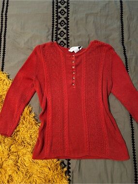 Jones Wear Studio Women's Rust Red Ribbed Button Sweater